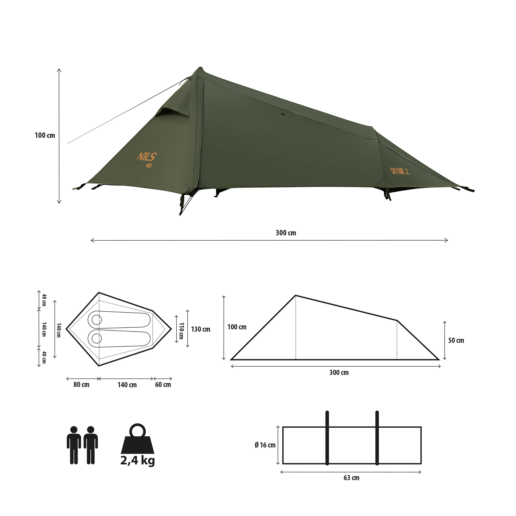 Teltta kahdelle Ultralight Skyair 2 NC2502 NILS CAMP