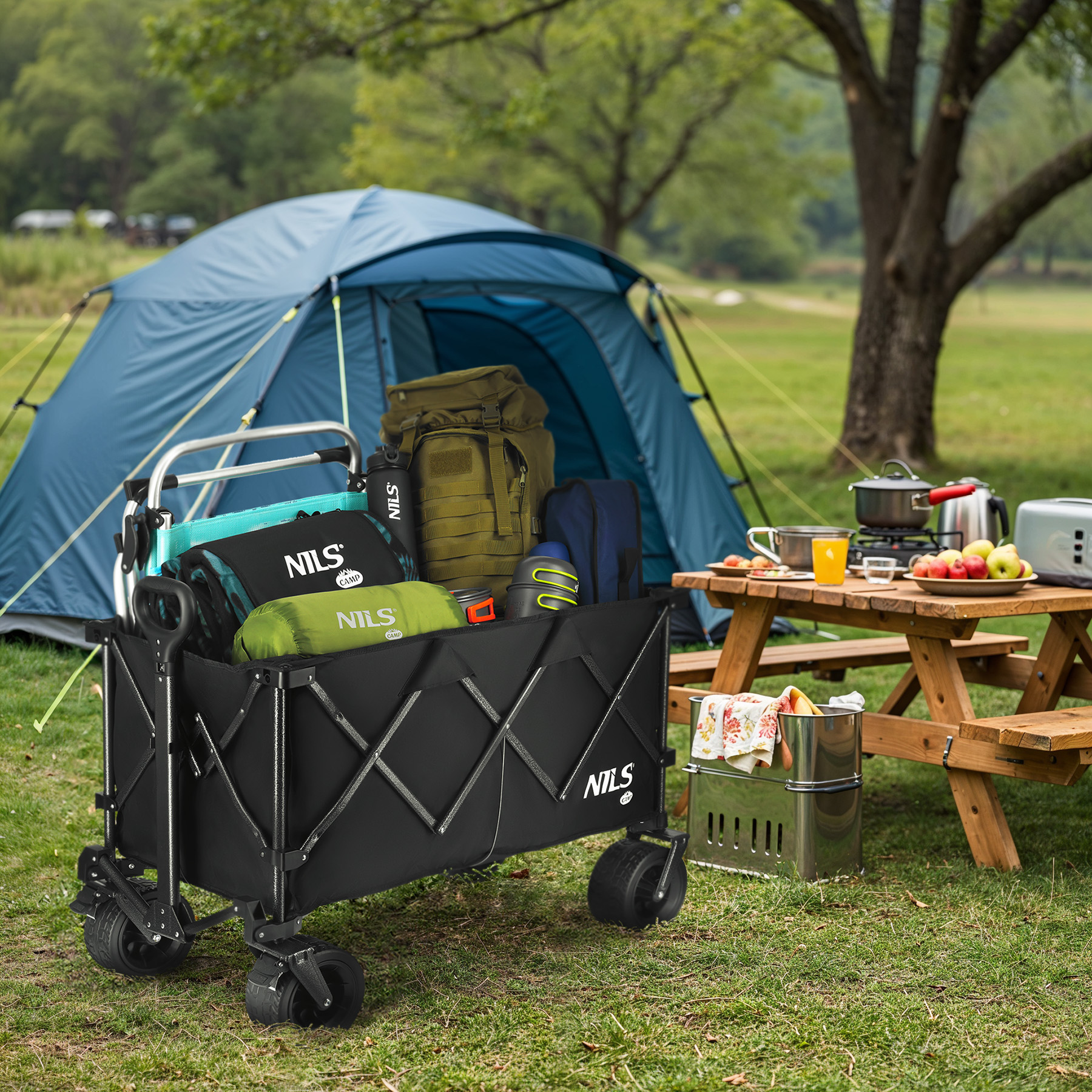 Taitettava kärry musta XXL 180l NC2604 NILS CAMP